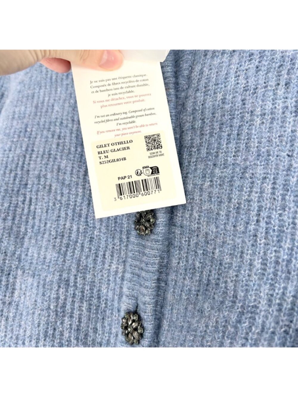 NWT Sézane Othello Baby Alpaca Cardigan in Ice Blue - Picture 8 of 11